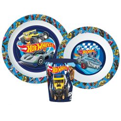   Hot Wheels Blue Fire étkészlet, micro műanyag szett pohárral 260 ml