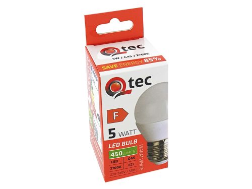 Q-TEC LED izzó kisgömb 5W-G45-E27-2700K - MELEG fehér