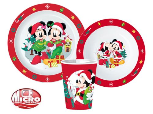 Minnie and Mickey Karácsonyi étkészlet, micro műanyag szett, pohárral 260 ml