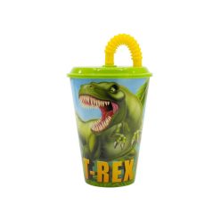 Dinoszaurusz T-Rex szívószálas pohár, műanyag 430 ml